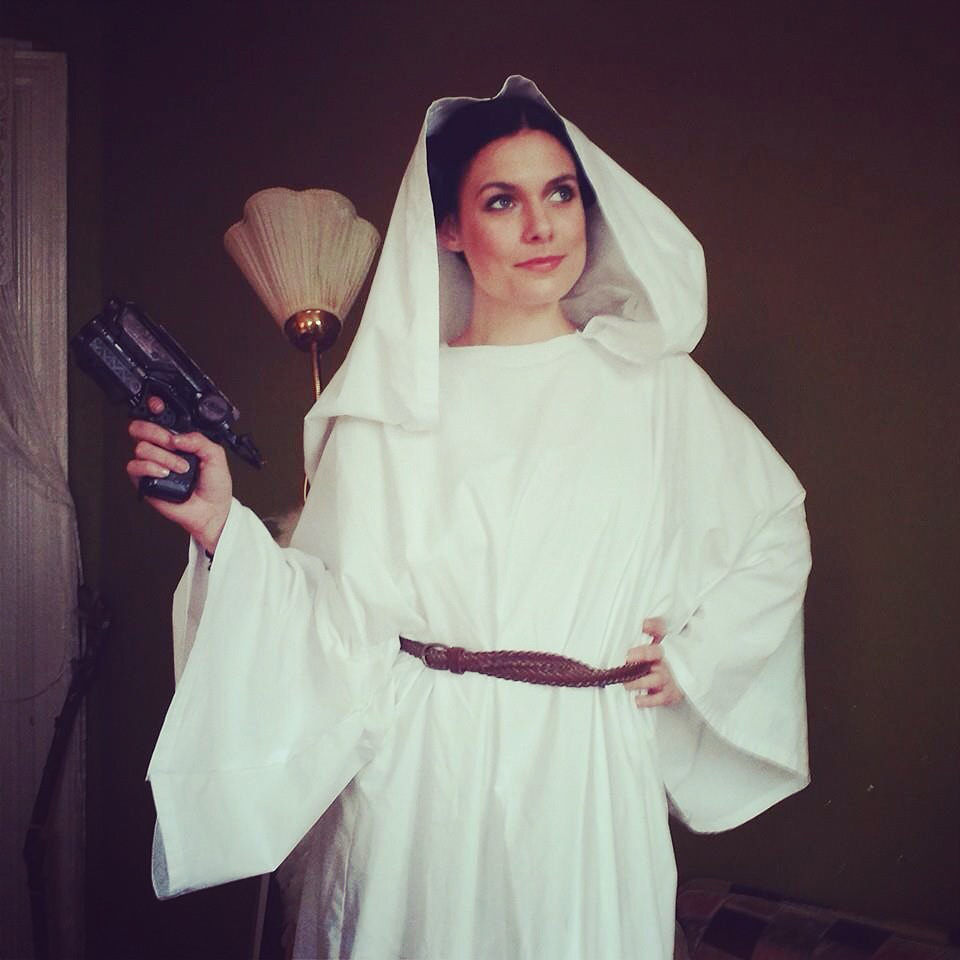 Heidi cosplaying as Leia from Star Wars