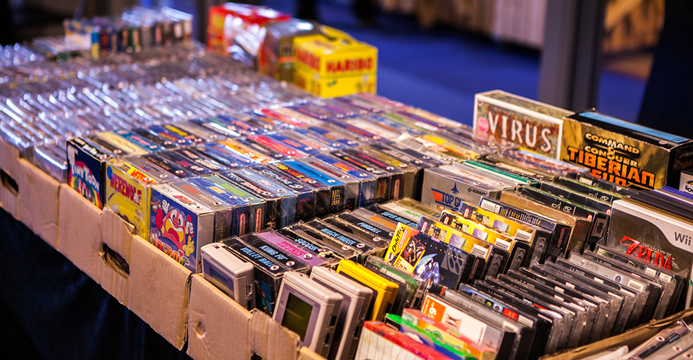 Boxed NES games for sale at Retrospelsfestivalen 2015